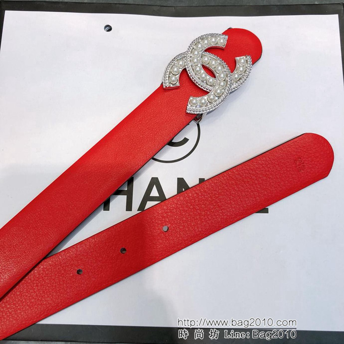 CHANEL香奈兒 18新款 CC珍珠水鑽扣 30MM精品光滑優雅皮帶 小紅書火爆款  xfp1008